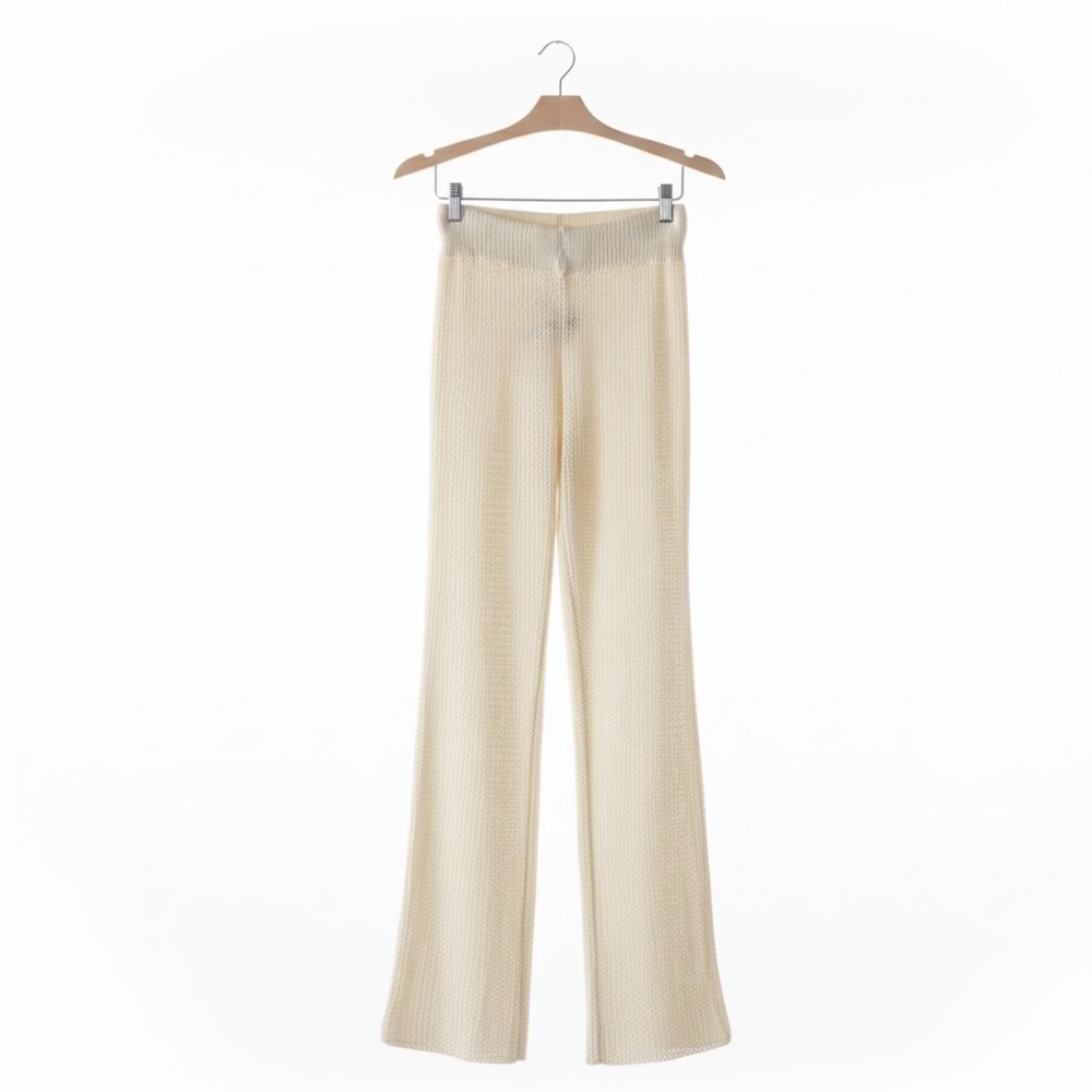 Nicole Miller Artelier Cream Crochet Open Knit Wide Leg Pants XS Boho